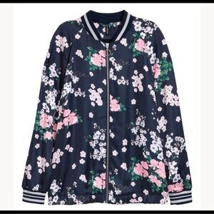 H&M Blue and Pink Floral Bomber Jacket